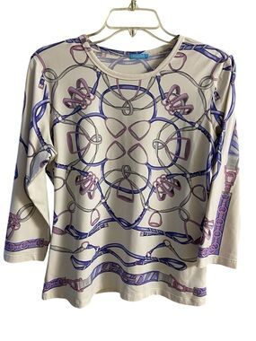 J. McLaughlin scoop neck equestrian 3/4 sleeve top blouse casual Medium
